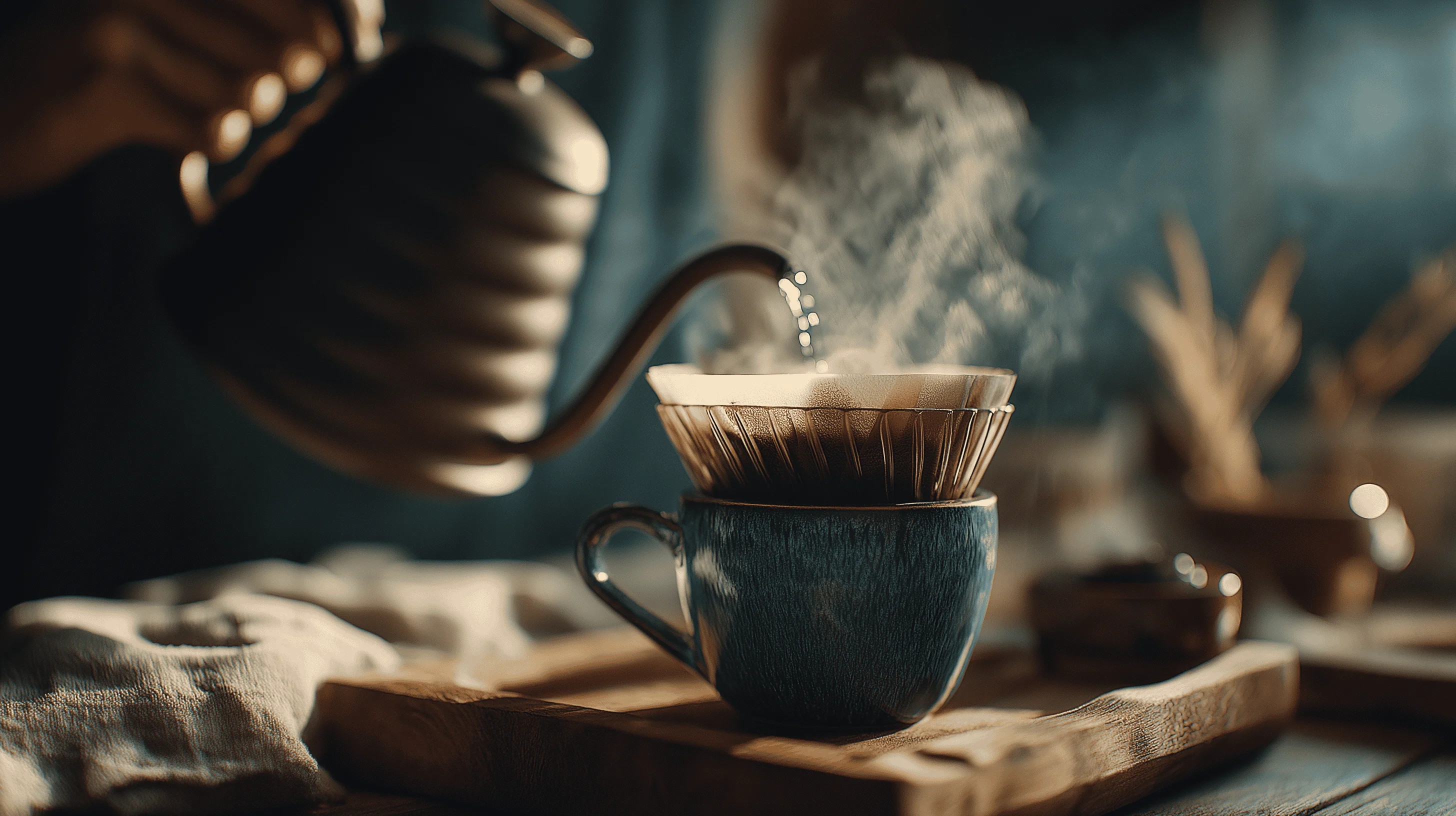 Barista expertly preparing a coffee with precision